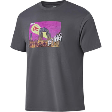 Li Ning Curry China Collection T Shirts Men's Meteorite Gray Beijing Crew Neck Moderate